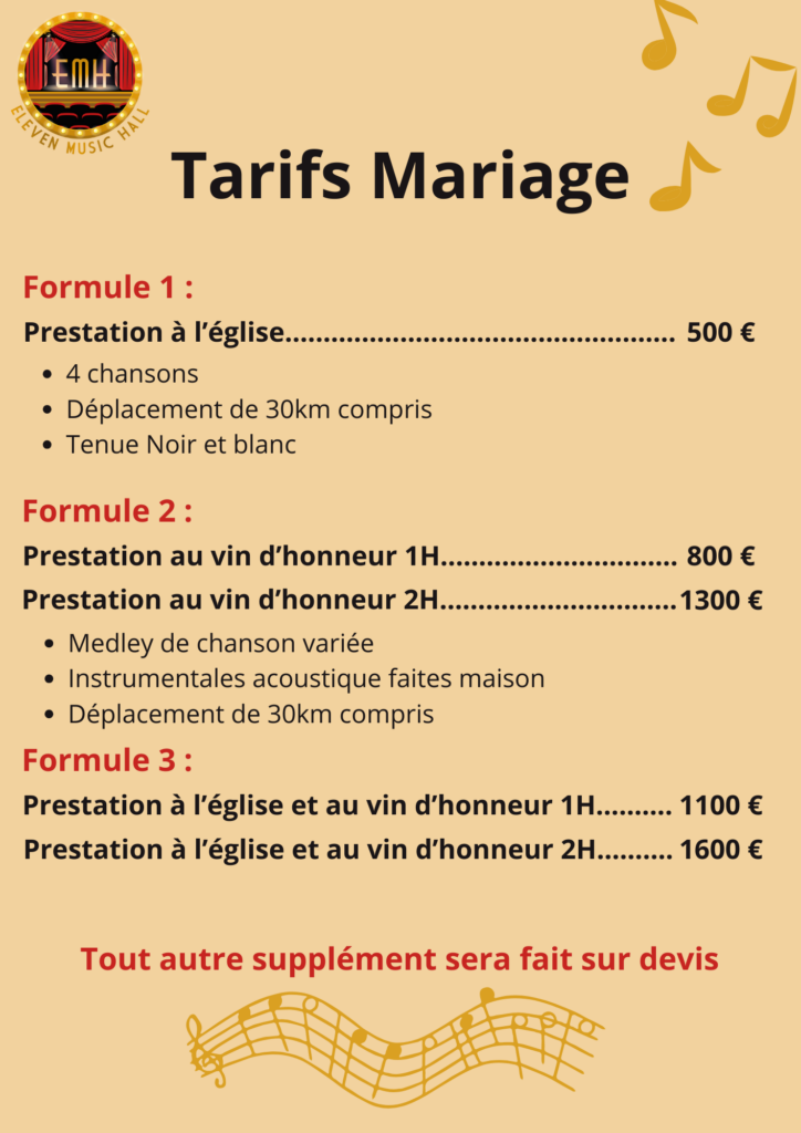 Eleven Music Hall - Tarifs mariages